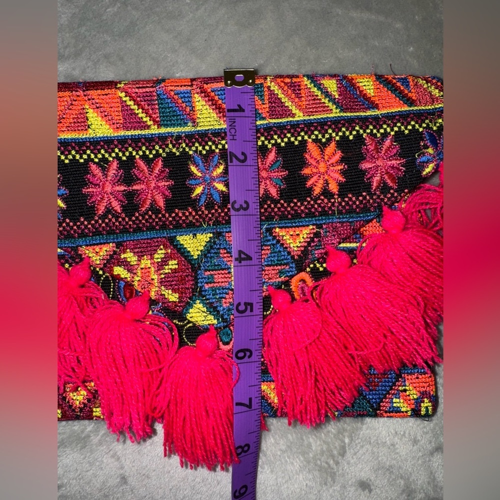 Colorful Patterned Crossbody Bag with Tassels - Picture 6 of 7